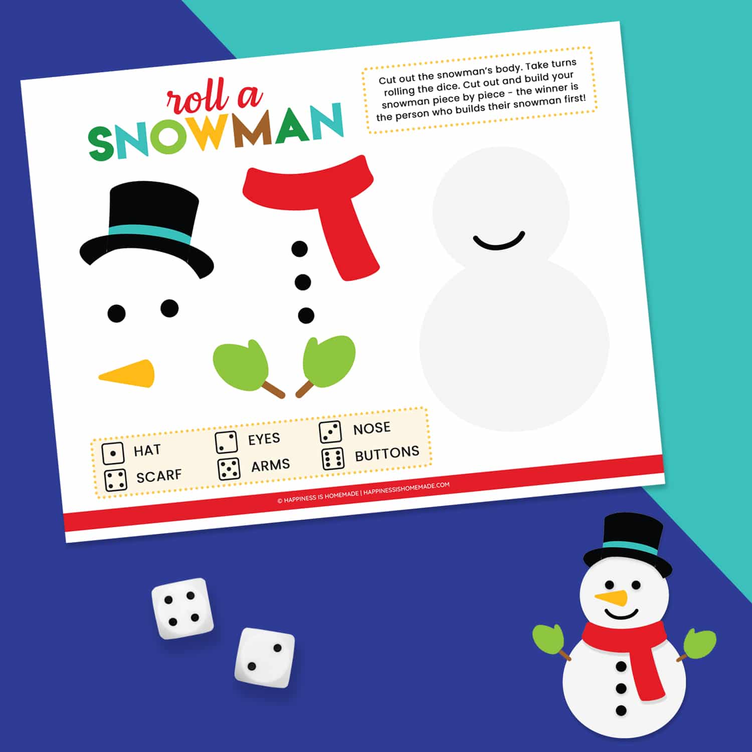 printable roll a snowman game