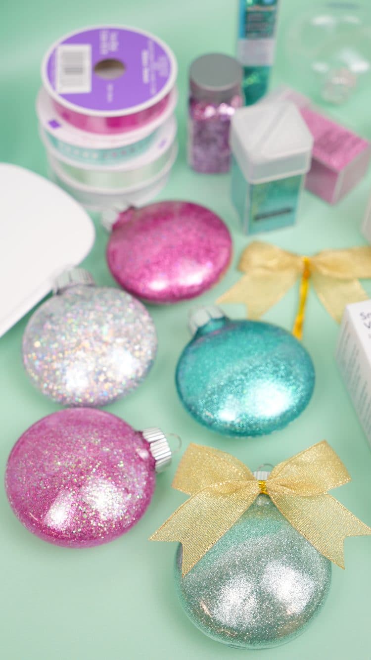 diy glitter ornaments with bows