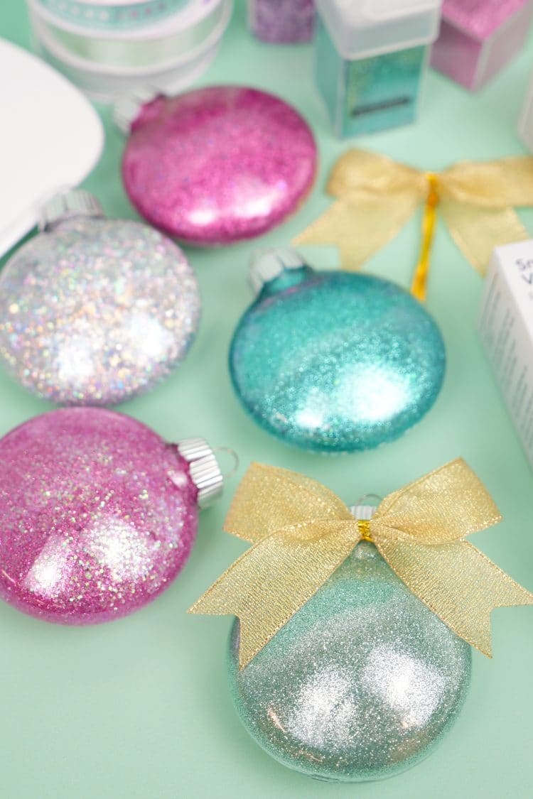 diy glitter ornaments with bows