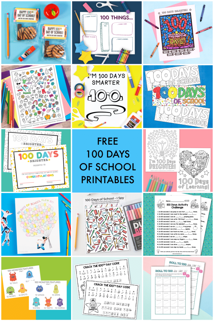 collage of printable 100 days brighter coloring pages