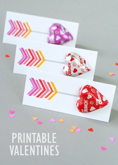 printable arrow heart candy valentine day cards