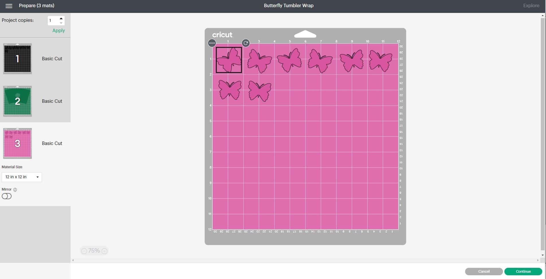 Cricut Design Space software screenshot of butterfly wrap