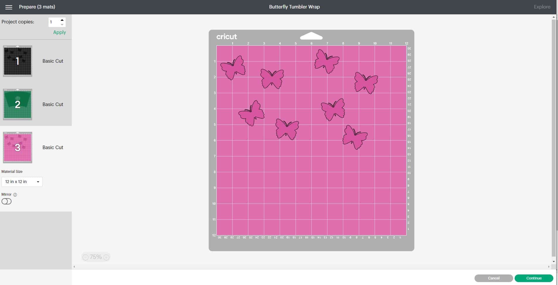 Cricut Design Space software screenshot of butterfly wrap