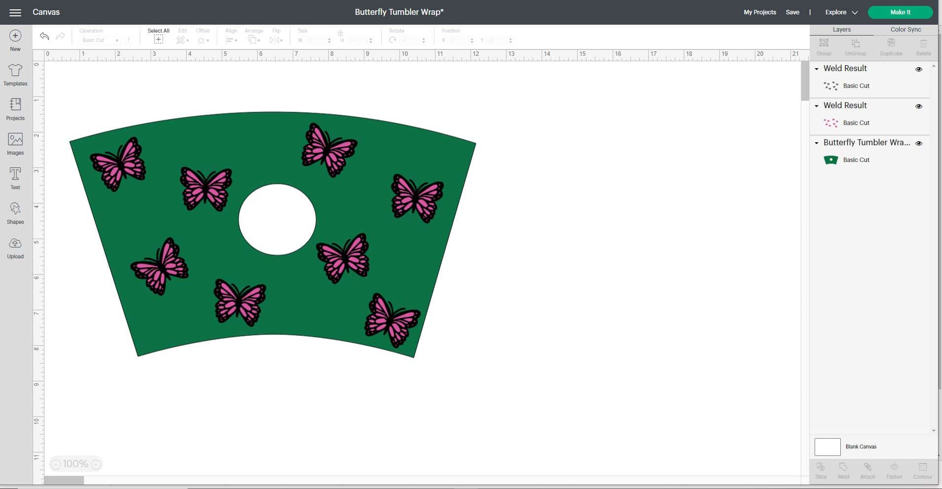 Cricut Design Space software screenshot of butterfly wrap