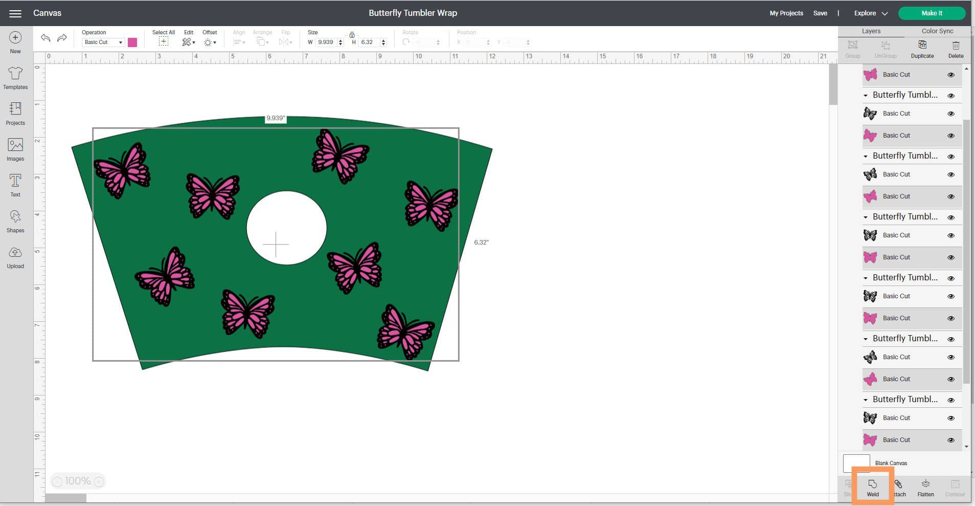 Cricut Design Space software screenshot of butterfly wrap