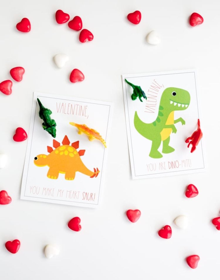 dinosaur printable valentine cards with dino toys