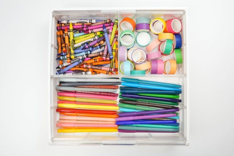 divi drawer dividers with art supplies 