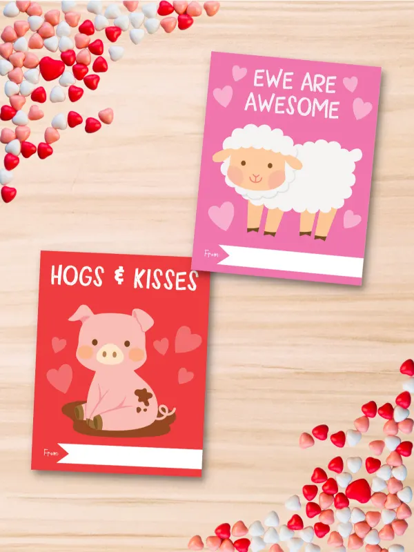printable farm animal valentine cards for kids