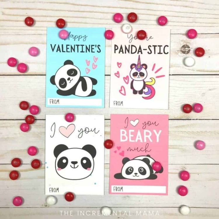 free printable panda valentine cards for kids with candies
