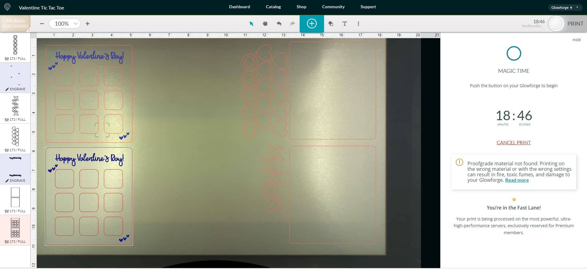 valentine tic tac toe in glowforge app 