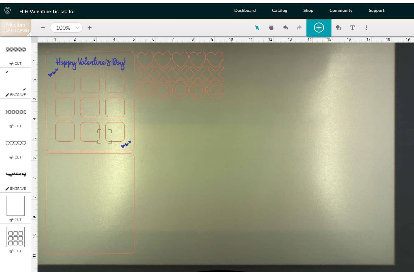 valentine tic tac toe in glowforge app 