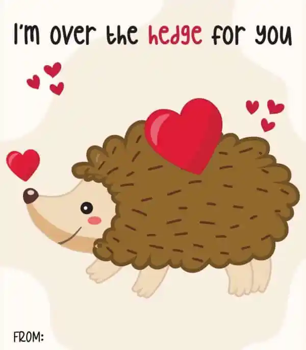 printable diy hedgehog valentine card