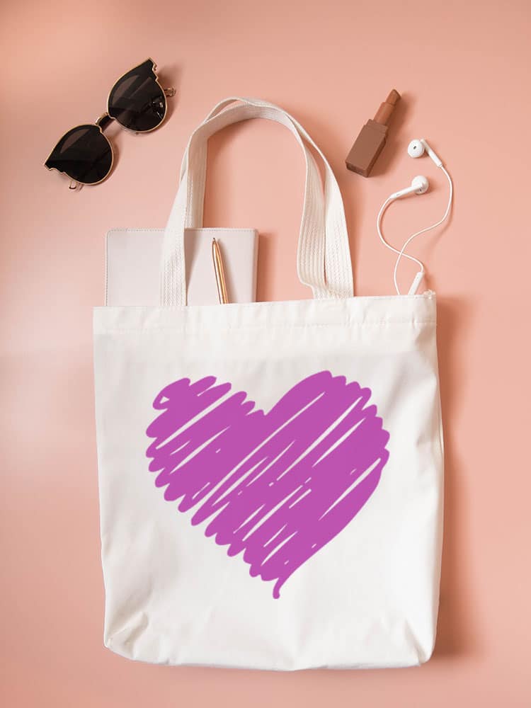scribble heart svg file on canvas tote bag