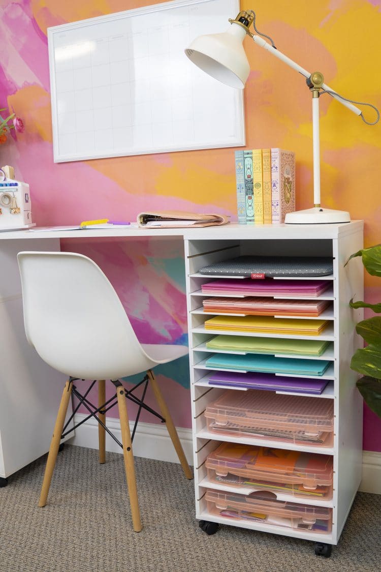 studio desk with paper storage 