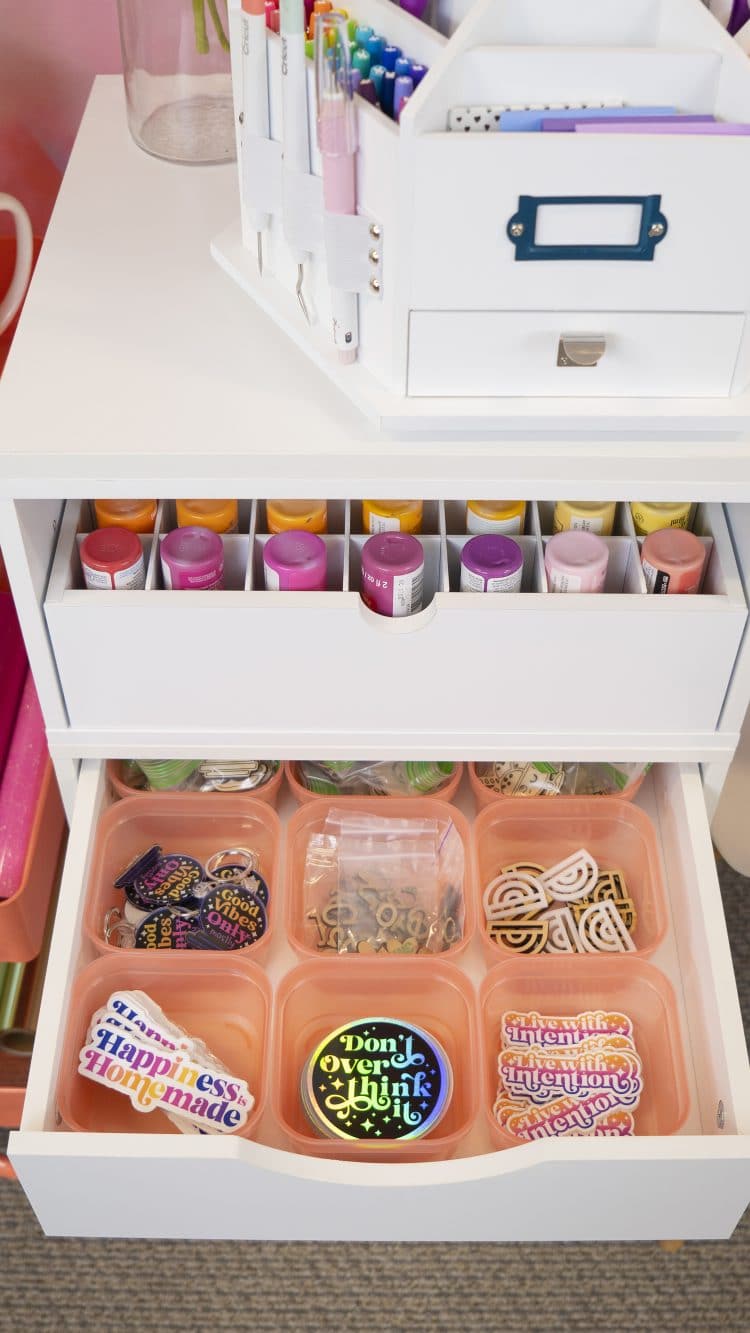 studio drawer organizers with craft materials sorted