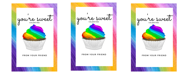 rainbow cupcake valentine's day cards