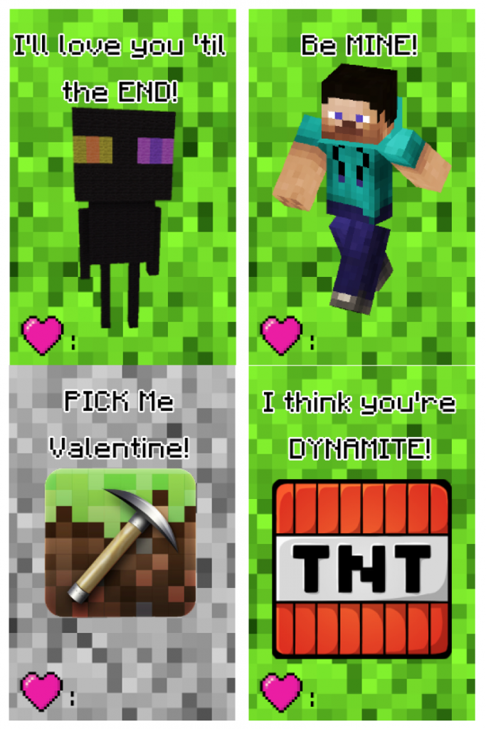 free printable minecraft valentines day cards
