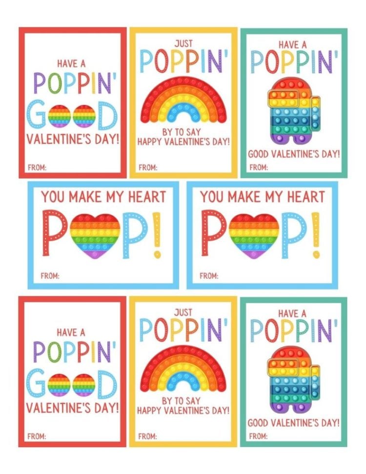 pop it valentine cards for kids classrooms