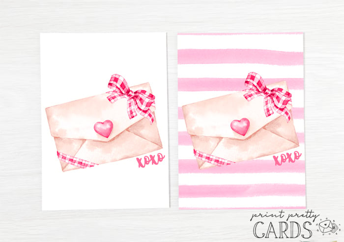 pink envelope valentine day card in two versions