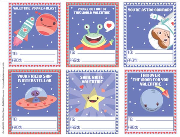 printable space themed valentine day cards