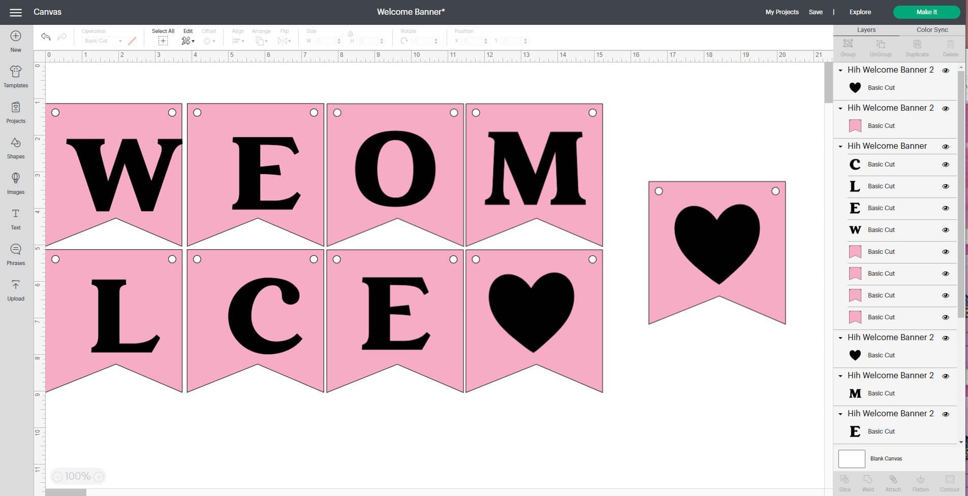 welcome banner svg file in design space colored pink