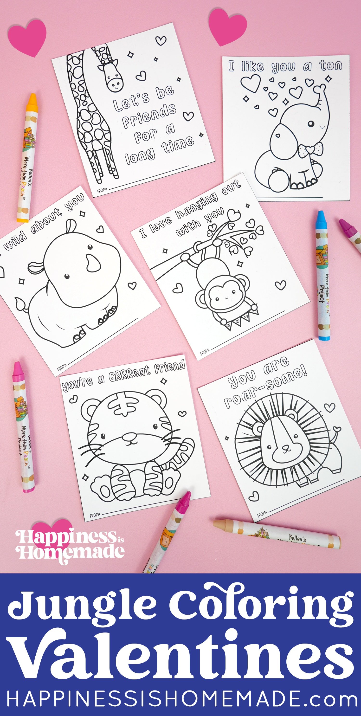 free printable jungle coloring valentines with crayons