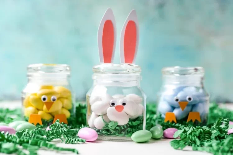 easter bunny jars with candy and paper filling
