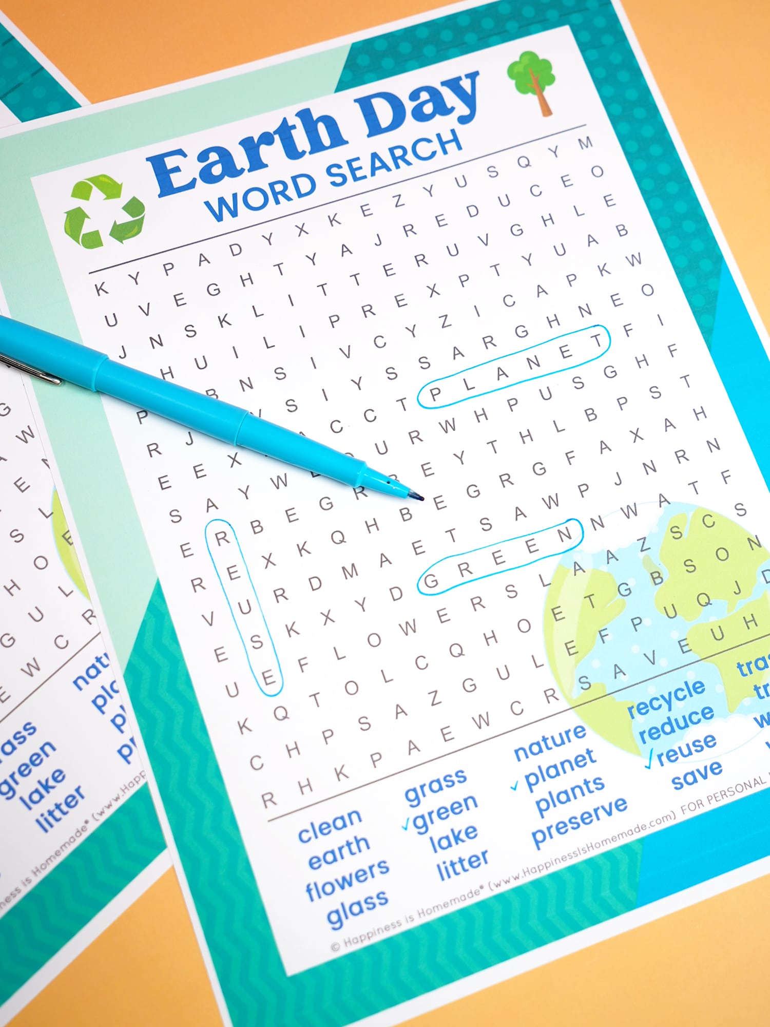earth day word search with pen