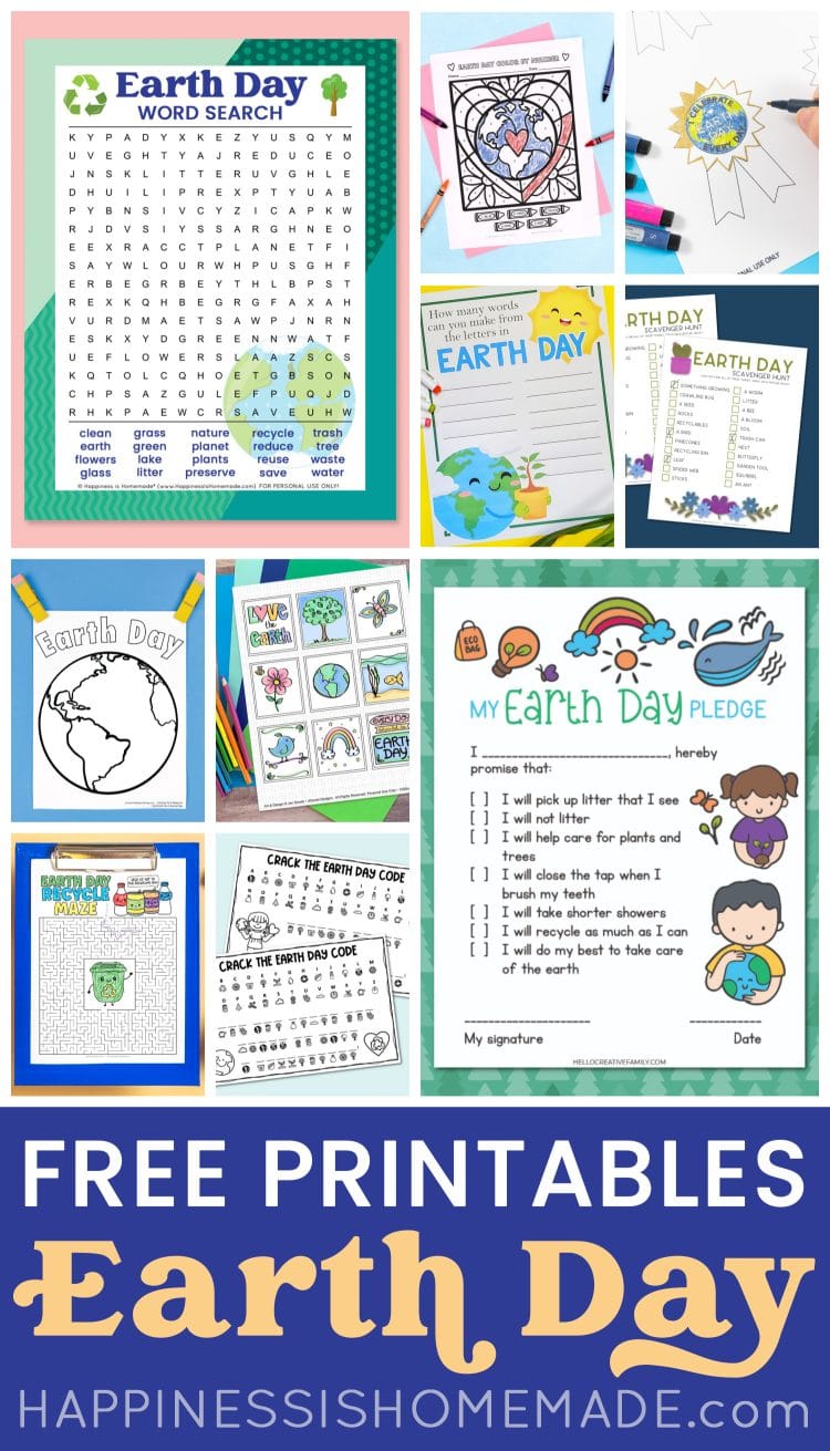 collage of free printable for Earth Day