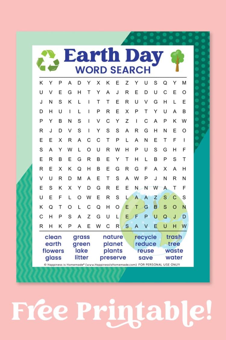 earth day printable word search sheet