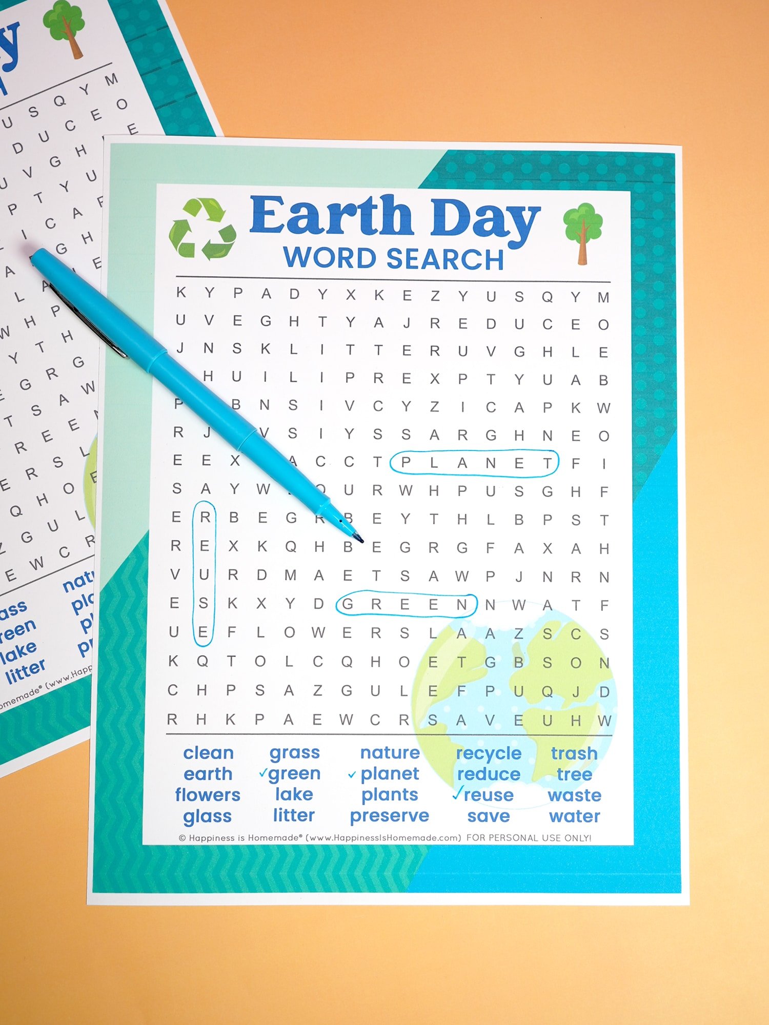 earth day word search with pen