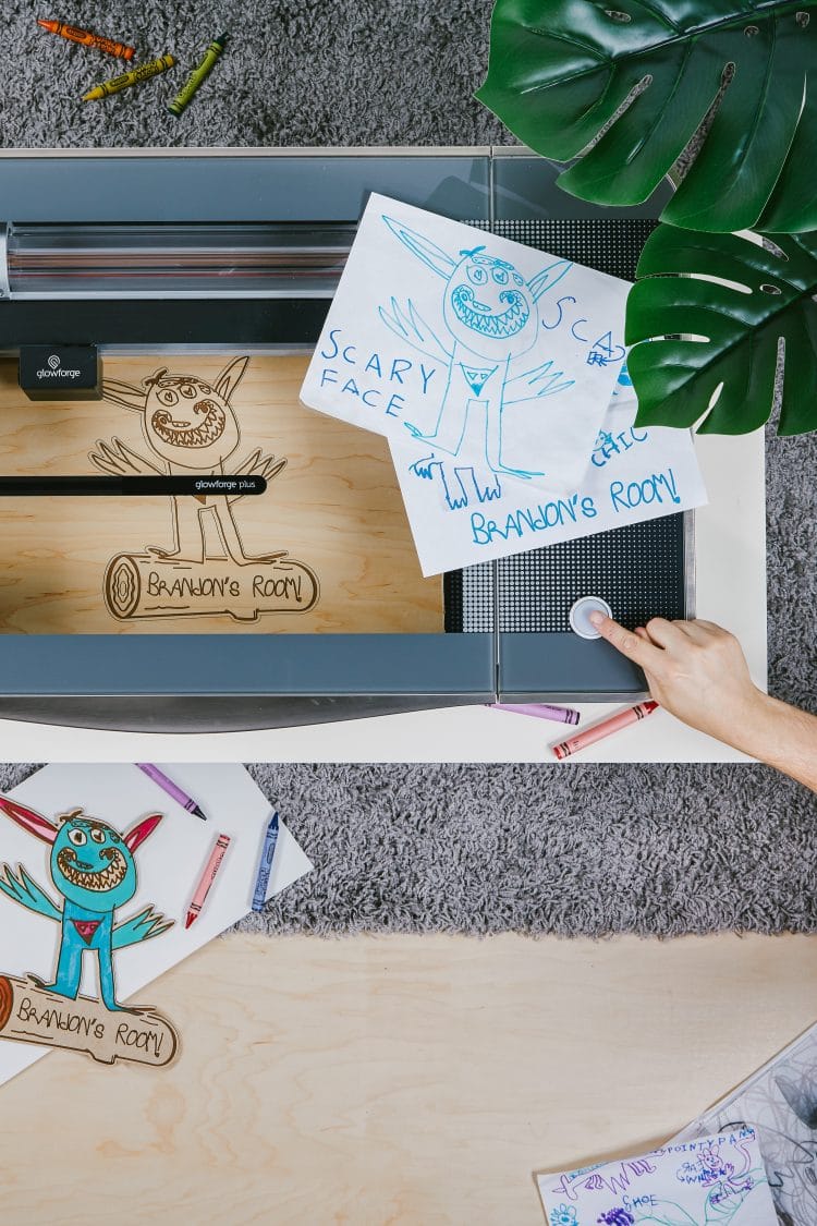 turning child drawing into an engraved wooden project using the glowforge machine