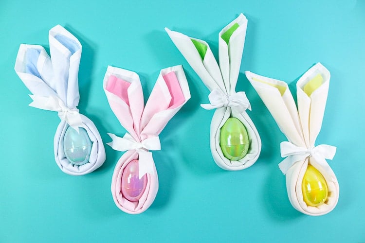 napkins folded into bunny shapes