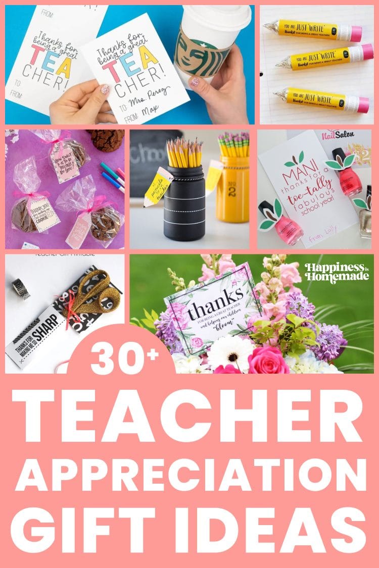 30+ teacher appreciation gift ideas pin graphic