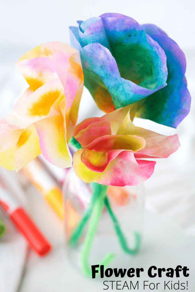 flowers made from colored coffee fitlers