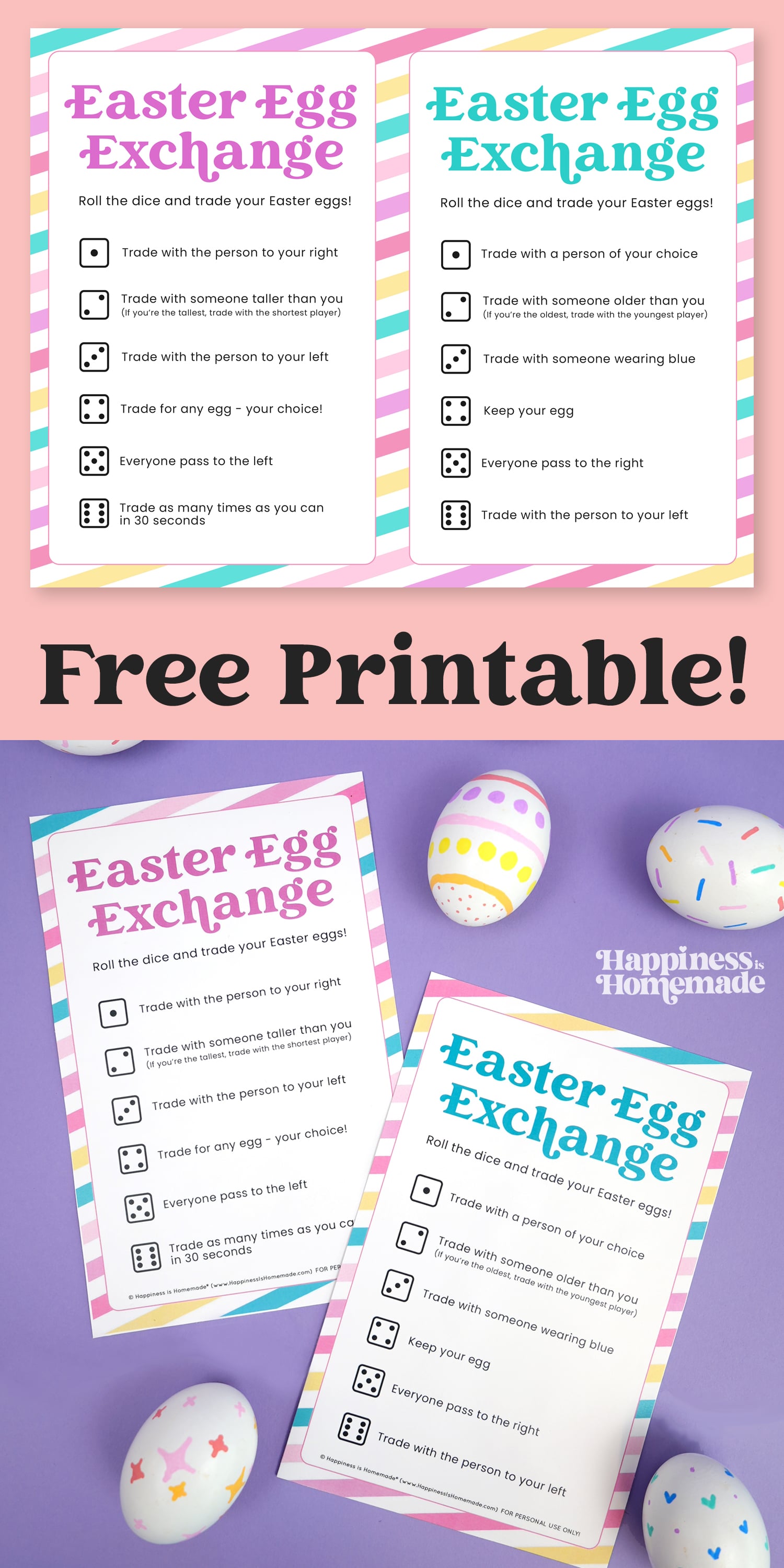 free printable easter egg exchange dice game for kids 