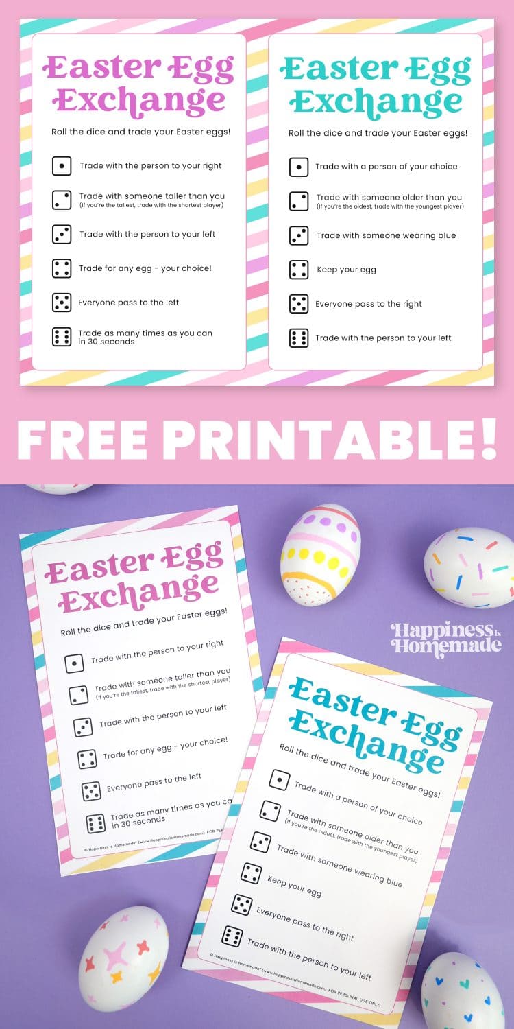 free printable easter egg exchange dice game for kids 