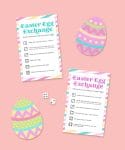 Easter Egg Exchange Game graphic on coral background