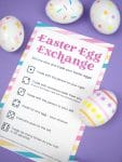 Easter Egg Exchange Game on purple background with Easter Eggs