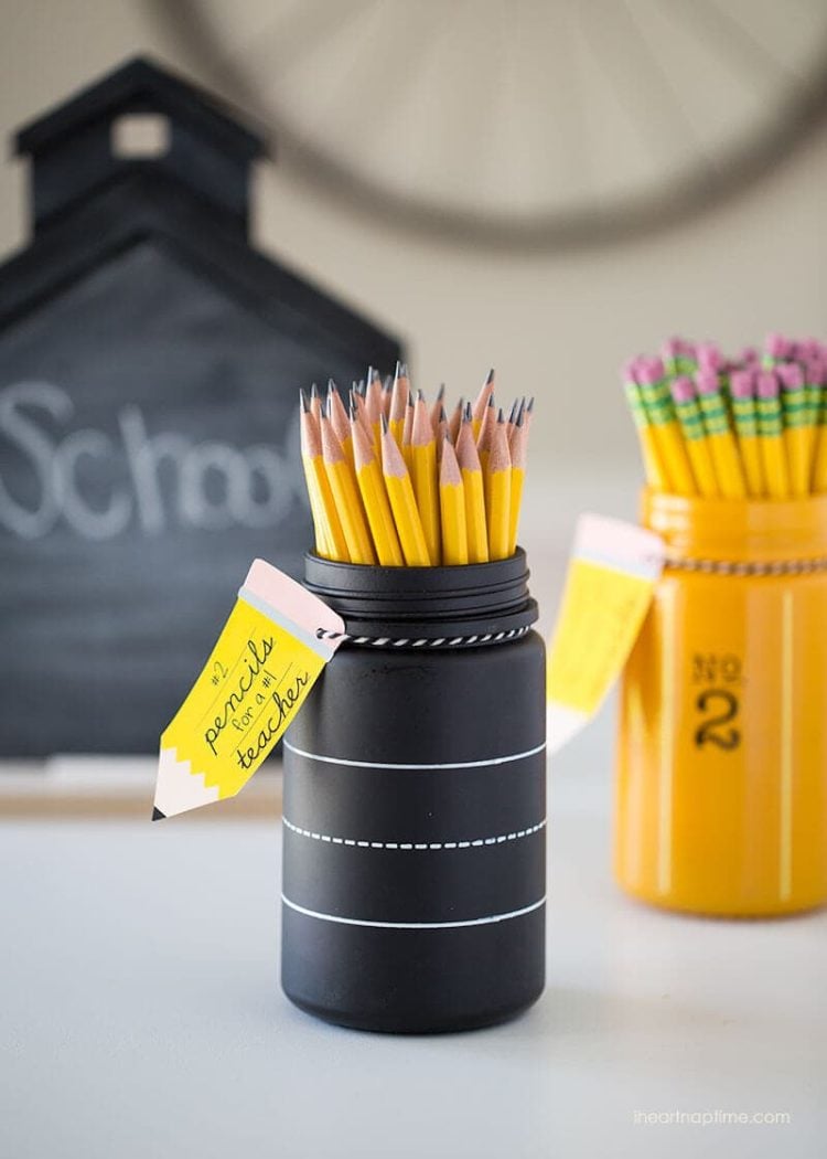 pencils in cup with pencil gift tag