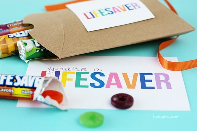 lifesaver gift tag with candies in gift container
