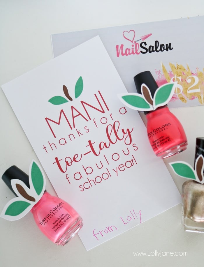 mani thanks for a toe-tally fabulous school year gift tag with nail polish 