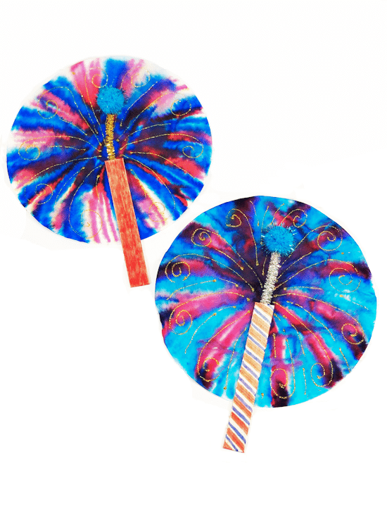 Blue and red burst dye coffee filter fireworks.
