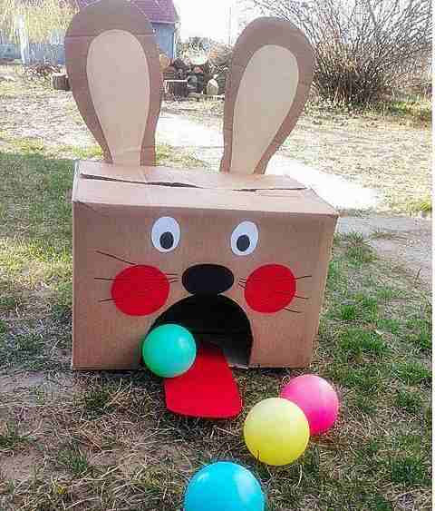 bunny cardboard box with balls