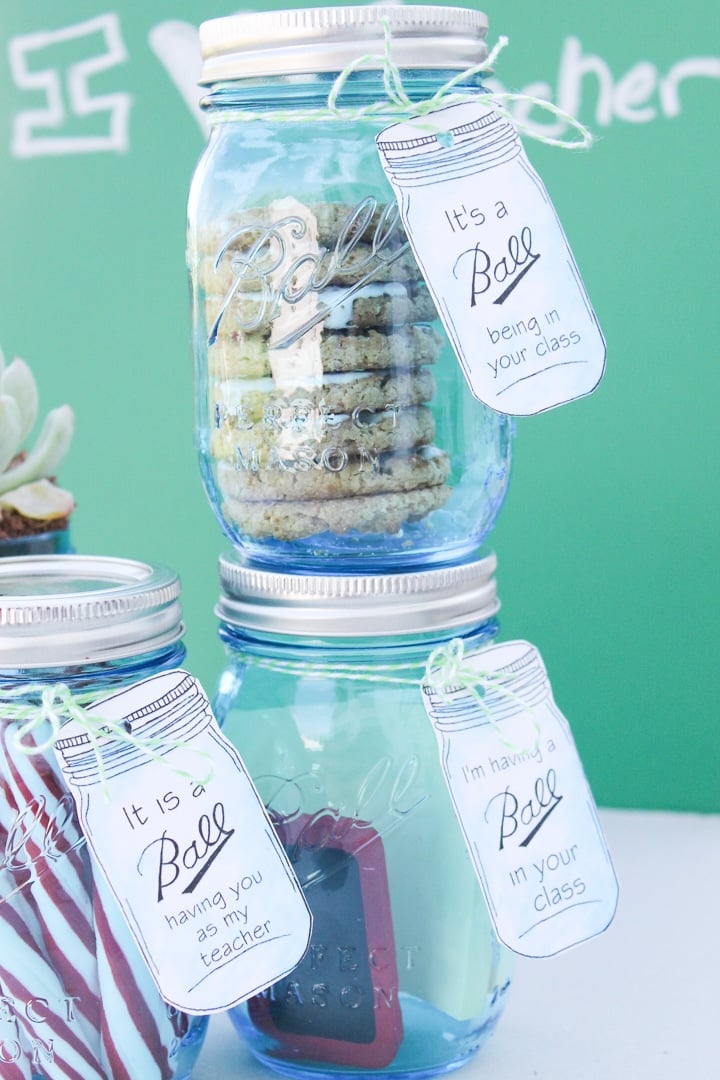 its a ball being in your class gift tag attached to mason jars with cookies