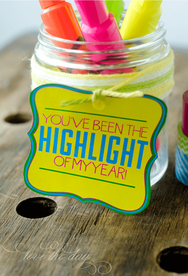 youve been the highlight of my year gift tag on a jar of highlighters