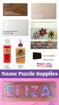 collage of name puzzle supplies