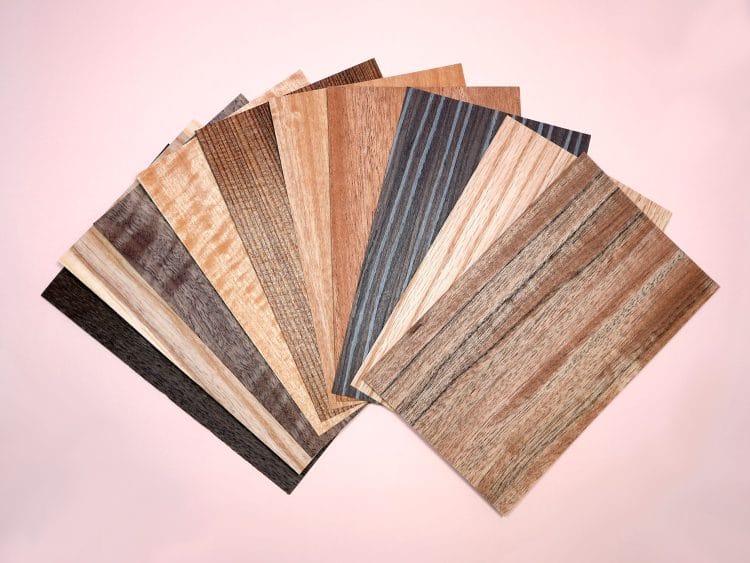 Wood Veneer Sheets on pink background