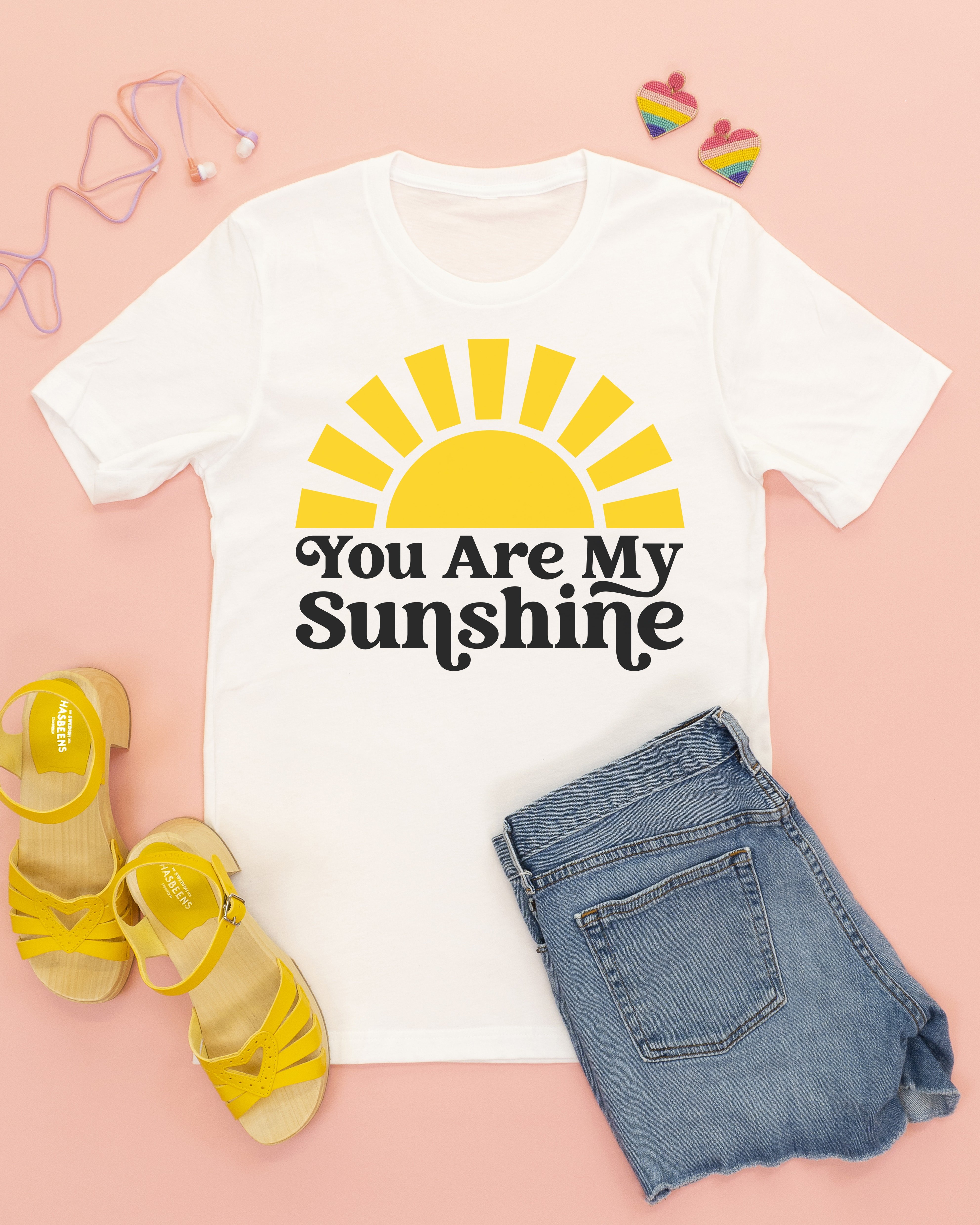 you are my sunshine svg file on shirt with sandals and shorts