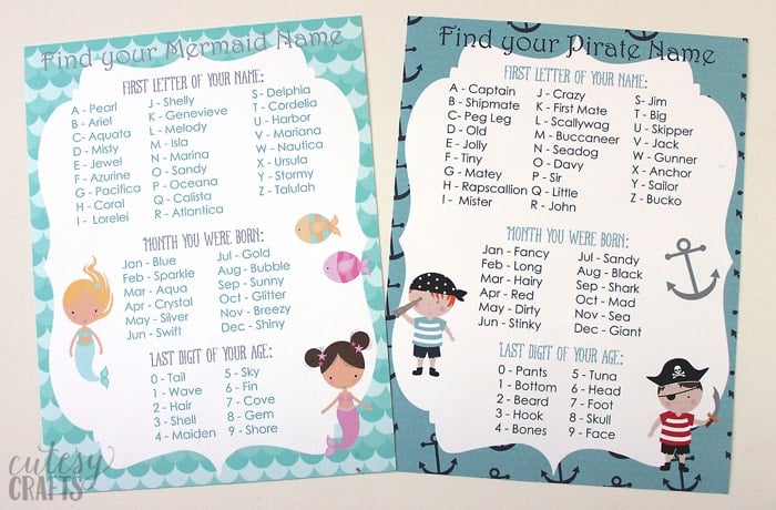 find your mermaid name printables 